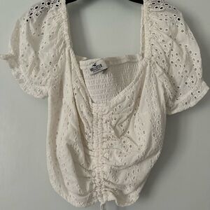 white puff sleeve ruched front shirt hollister